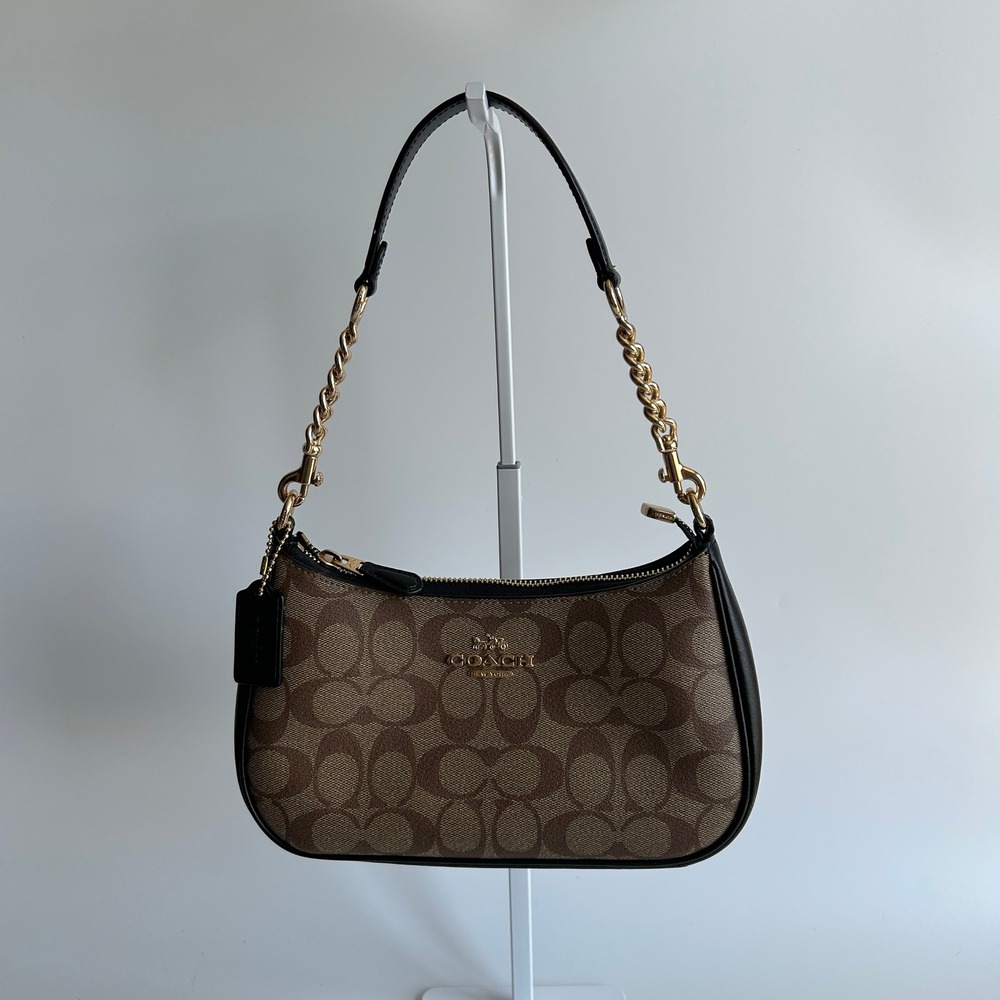 Coach Teri Shoulder Bag Khaki Brown Signature Canvas Bag CA548